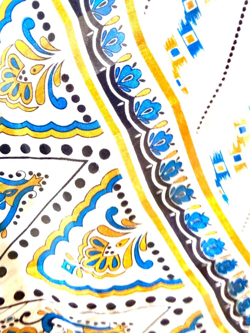 Henna 100% Silk Wrap Skirt In Royal Blue, Golden Yellow White and Gray-One Size - Picture 3 of 14